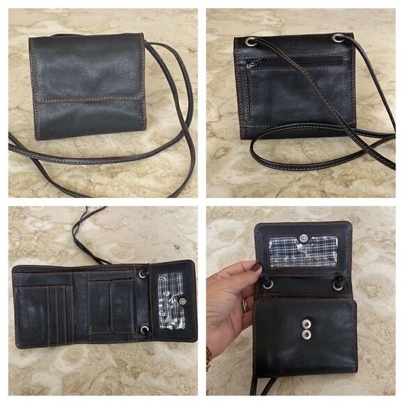 Delane Leather Compact Leather Wallet w/ Cross Body Strap - Picture 1 of 17